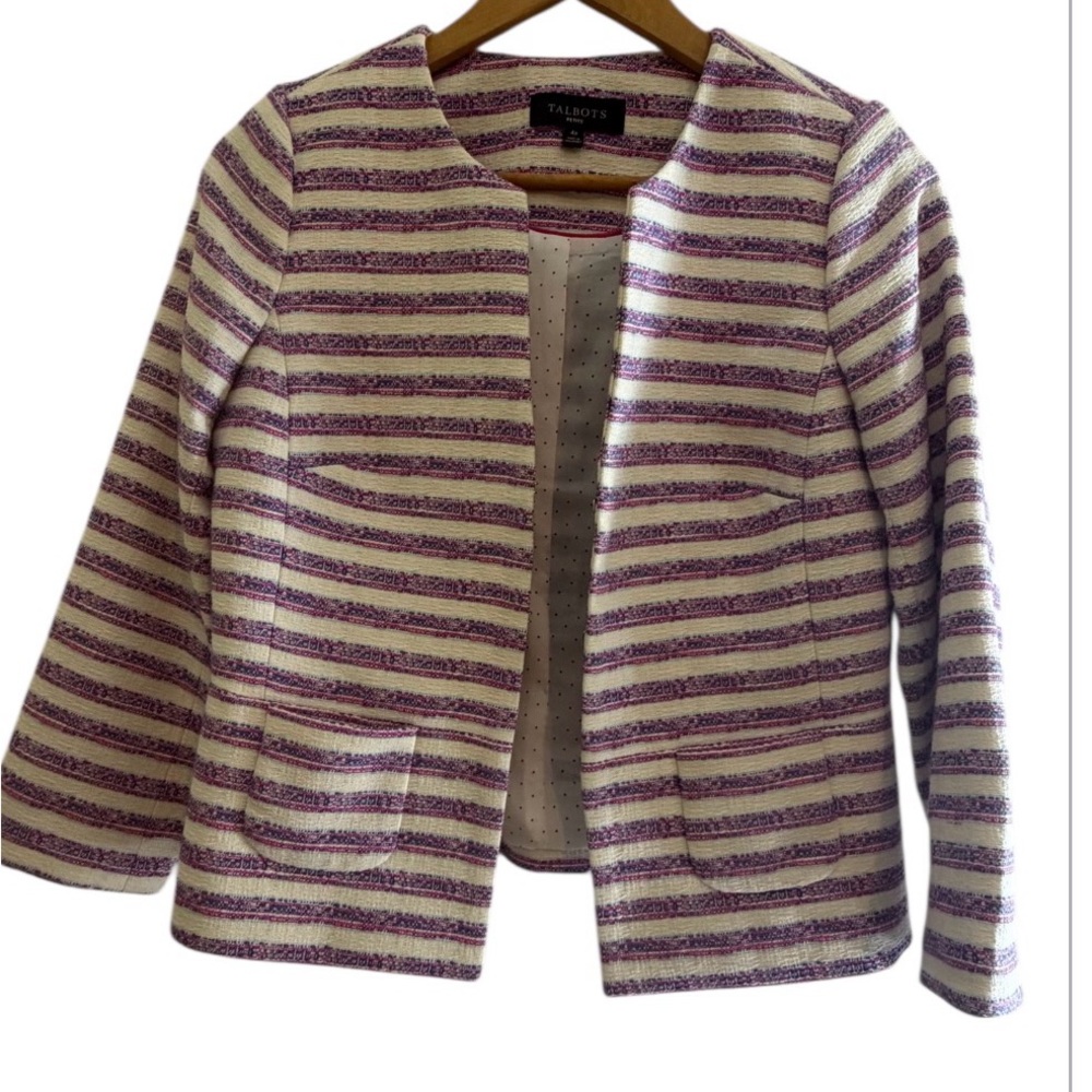 Talbots Women's Purple and White Striped Blazer